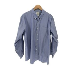 L.L. Bean Mens Dress Shirt 18 35 Blue Striped Button Down Traditional Fit Cotton